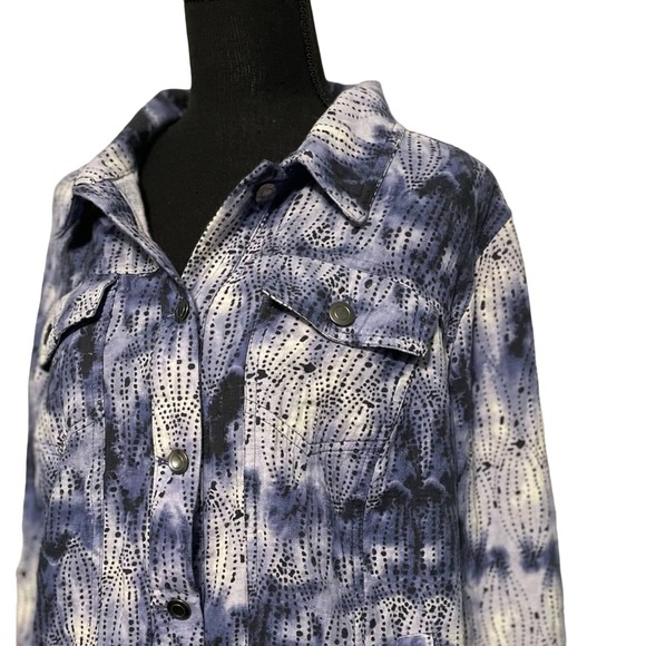 CJ Banks Tie-Dye Polka Dot Denim Jacket X | Women’s Lightweight Jean Jacket - Picture 5 of 6